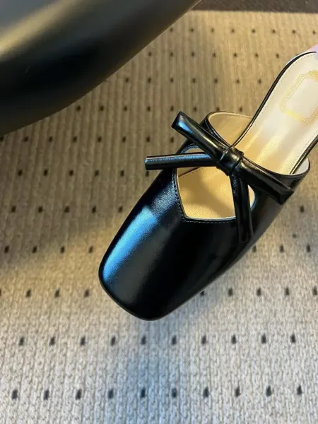 Design Black Bow-Embellished Square-Toe Mules Slippers - 28
