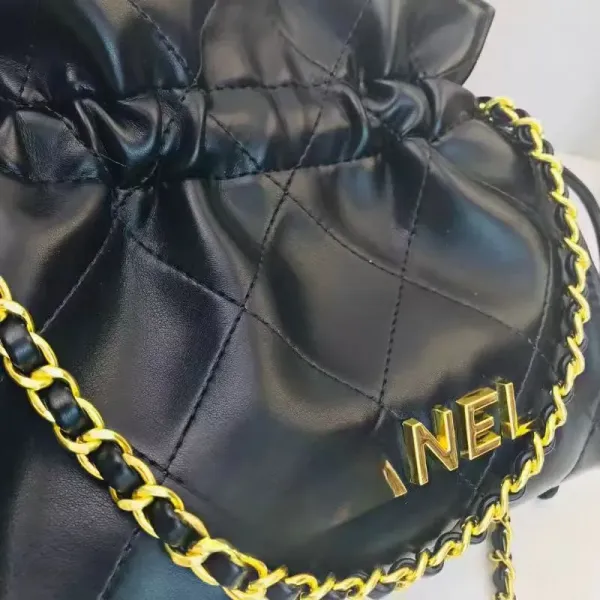 Chanel Drawstring Bucket Bag Black with Gold Chain - 9