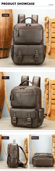 Design Classic Buckle-Flap Leather Backpack Black - 8