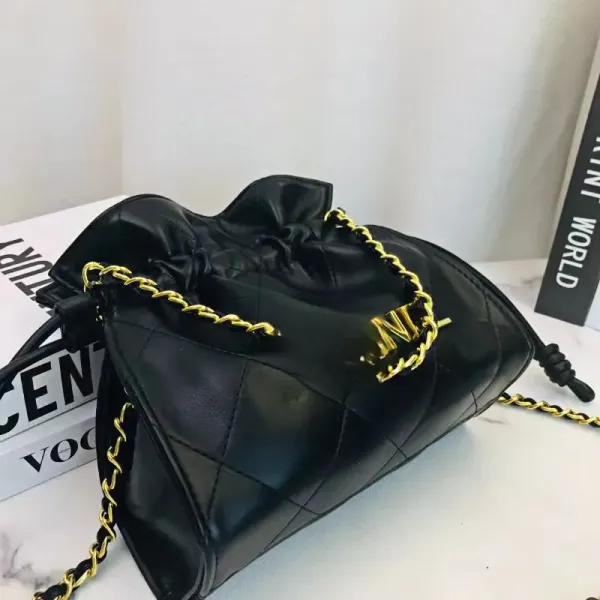 Chanel Drawstring Bucket Bag Black with Gold Chain - 11