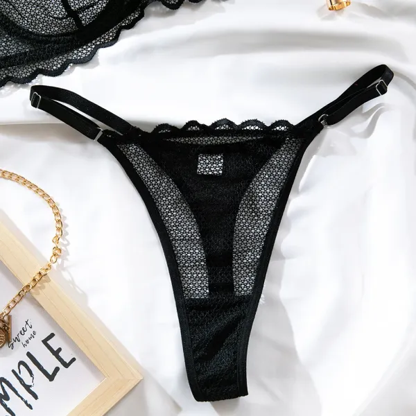 Design Maison de Reefur Black Mesh Lace Bra and Thong Set Underwear - 38