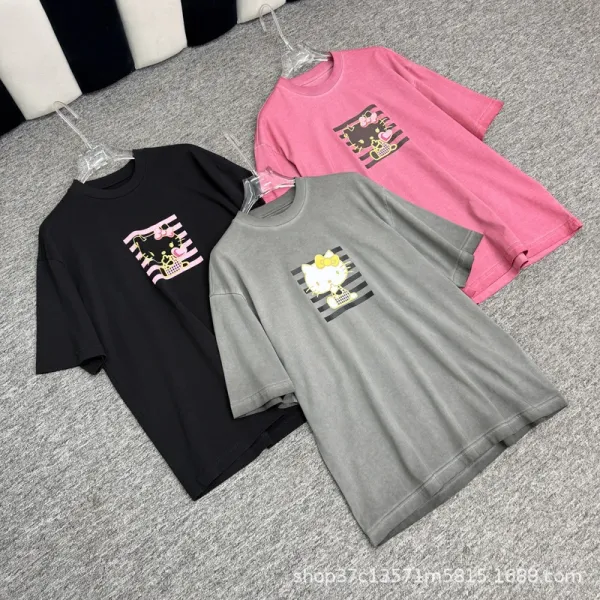 Hello Kitty Graphic Print Oversized Gray T-Shirt - 3