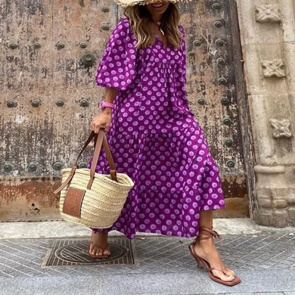 Design Tiered Maxi Dress with Geometric Leaf Print Multicolor - 15