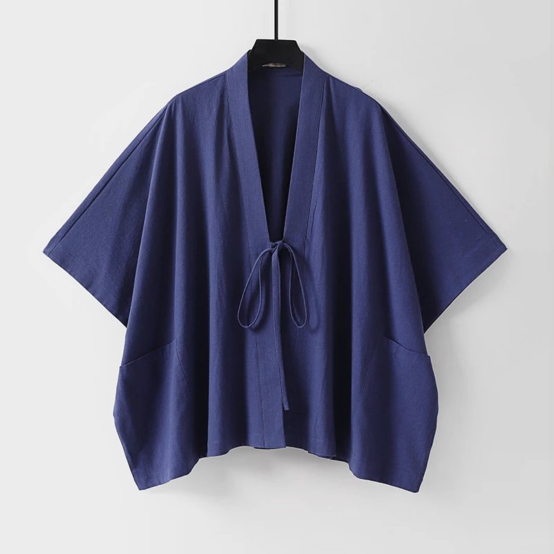 Design Kimono-Style Wrap Top and Drawstring Pants Set Navy - 7