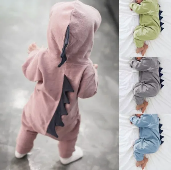 Design Dinosaur Hooded Romper Green Kids Sleepwear - 3