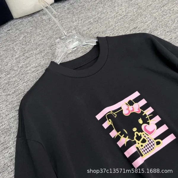 Hello Kitty Graphic Print Oversized Gray T-Shirt - 7