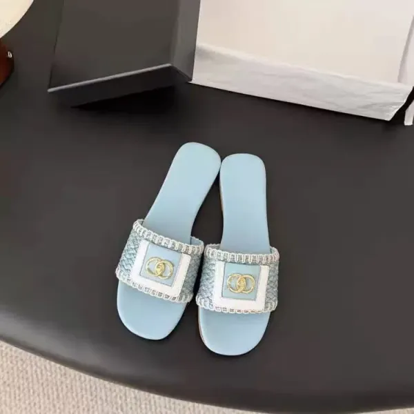 Chanel CC Logo Slide Sandals Light Blue Slippers - 1