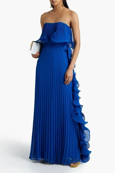 Design Yellow Pleated Ruffle Strapless Gown Dress - 16