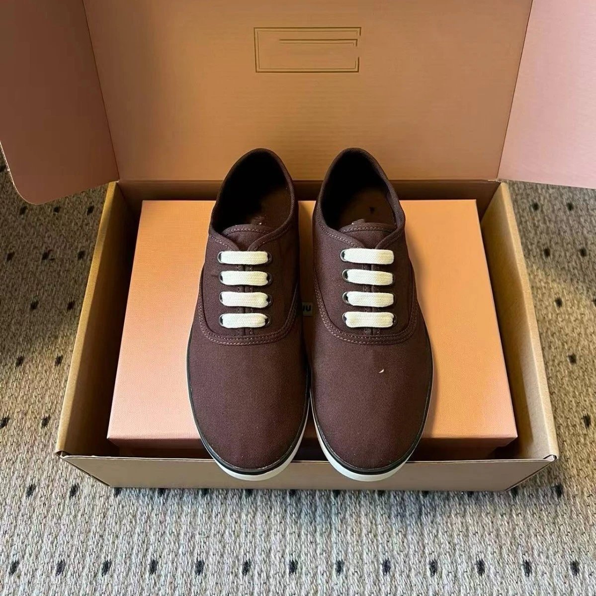 Canvas Low Top Sneakers Brown Beige White Casual Shoes