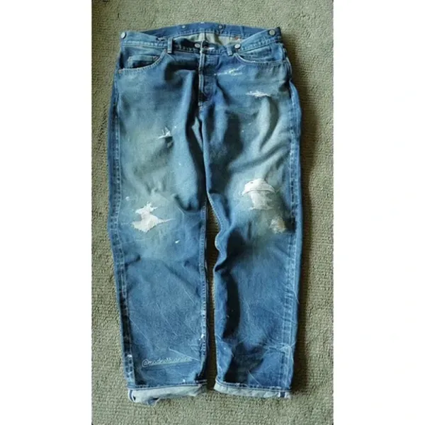 Design Paint-Splatter Washed Denim Jeans - 39