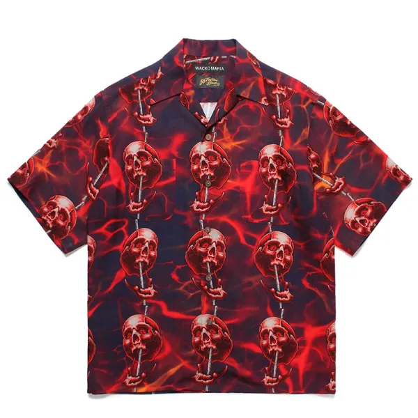 Design Wacko Maria Skull Chain Print Hawaiian Shirt Red Shirt - 1