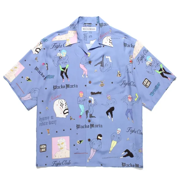 Design Wacko Maria Fight Club Print Short-Sleeve Shirt Light Blue Shirt - 1