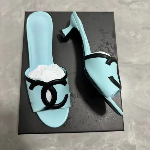 Chanel CC Logo Mule in Sky Blue Leather Heels - 6