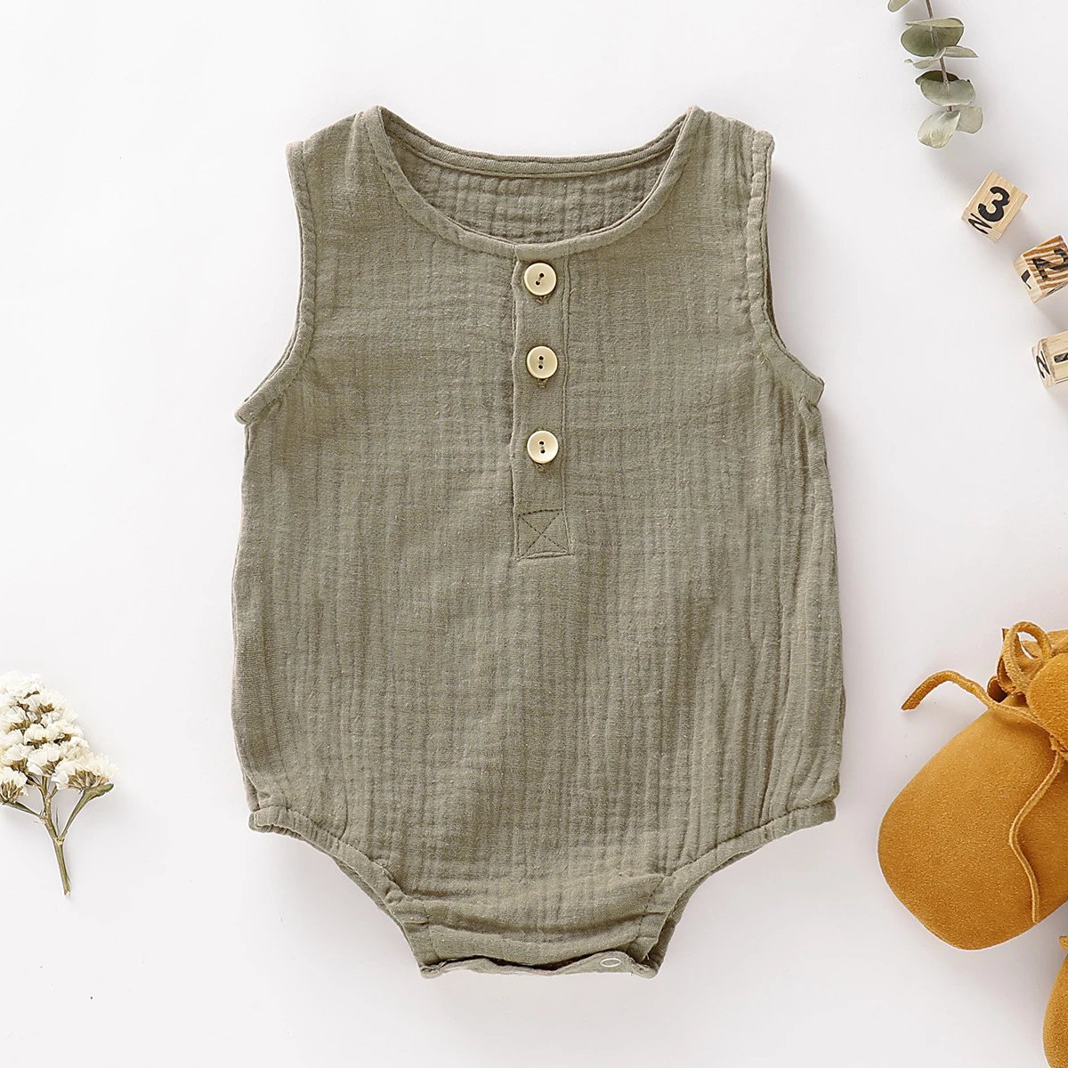 Design Muslin Sleeveless Romper White Baby Bodysuit Clothing - 18