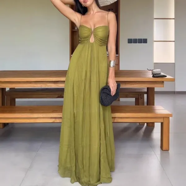 Design Olive Green Ruched Keyhole Maxi Dress - 3