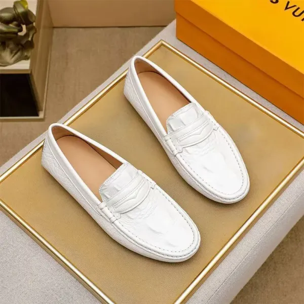 Design Perforated Penny Loafers White Casual Shoes - 5