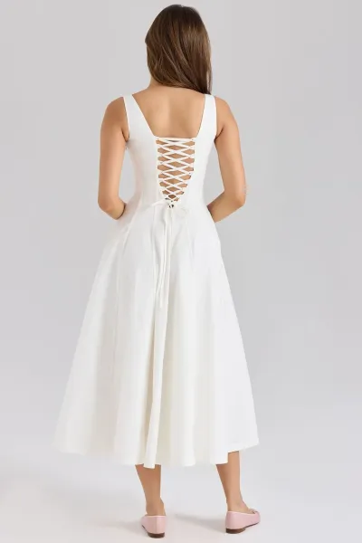 Design Floral Corset Midi Dress Beige Pink - 29
