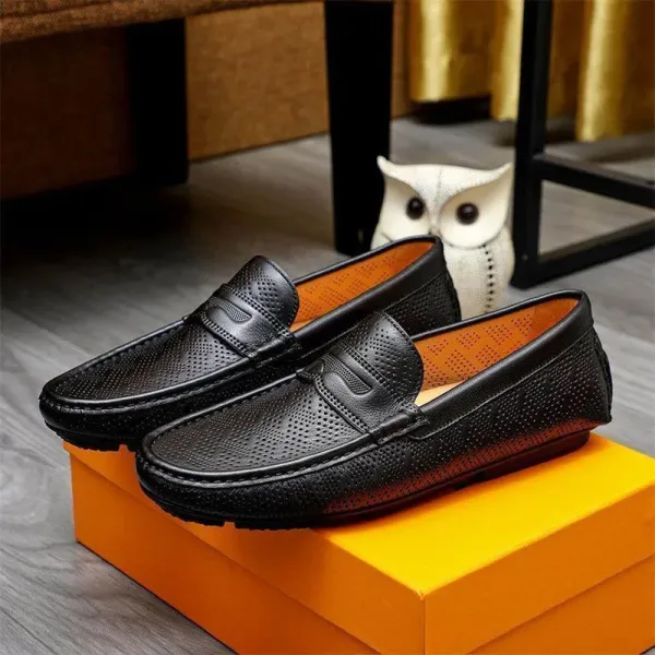 Design Perforated Penny Loafers White Casual Shoes - 6