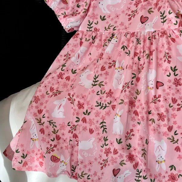 Design Floral Print Puff-Sleeve Smocked Dress in Pink Dress - 10