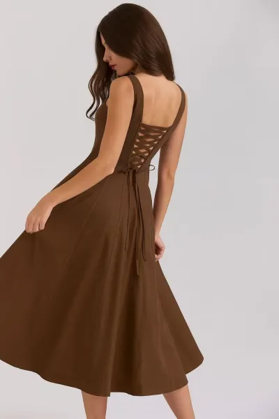 Design Floral Corset Midi Dress Beige Pink - 40