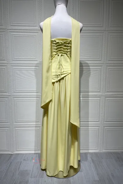 Design Olive Green Asymmetrical Halter Gown Dress.formal Dress - 7