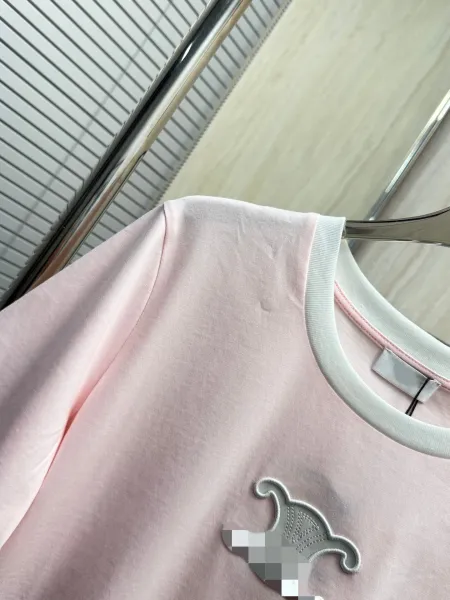 Design Ringer T-Shirt Pink with Embroidered Motif - 10