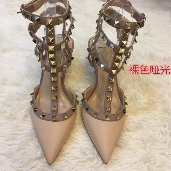 Valentino Rockstud Strappy Sandals Beige and Black Heels - 12