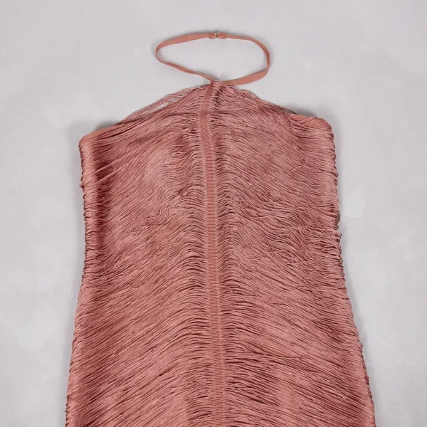 Design Pleated Halter Maxi Dress in Dusty Rose - 20