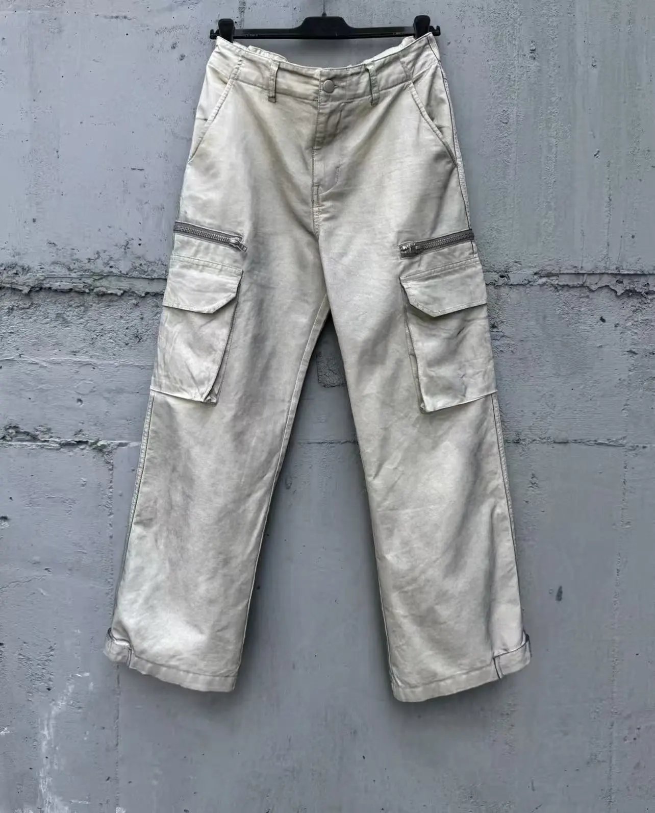 Design Cargo Pants Light Gray Washed Utility Pants