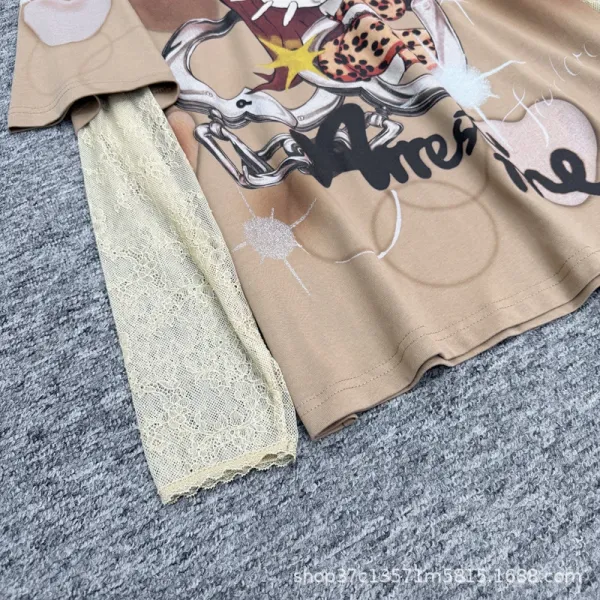 Hello Kitty Graphic Layered Sleeve T-Shirt Beige - 6