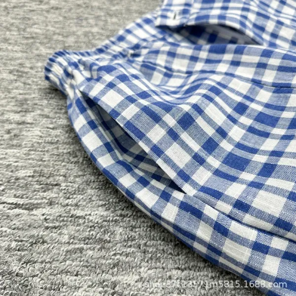 Design Wide-Leg Gingham Check Pants Blue and White - 7
