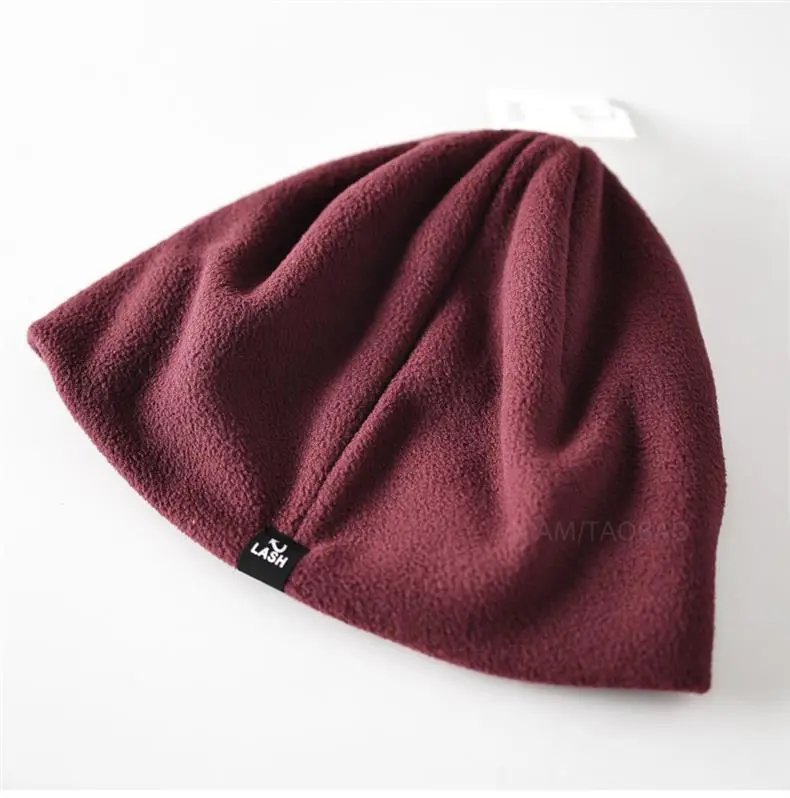 Design Fleece Beanie with Leather Eye Patch Detail Brown - 10