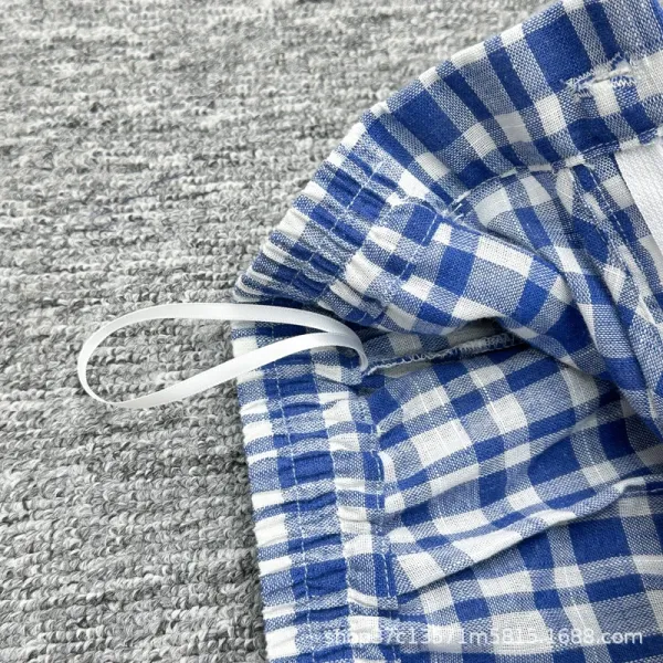 Design Wide-Leg Gingham Check Pants Blue and White - 8