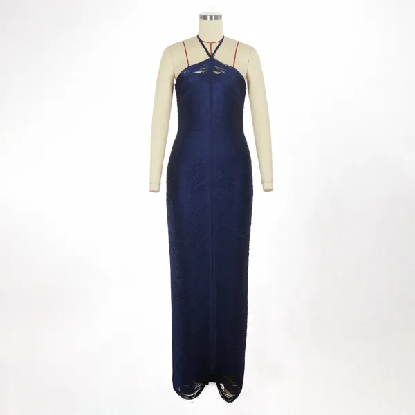 Design Pleated Halter Maxi Dress in Dusty Rose - 28