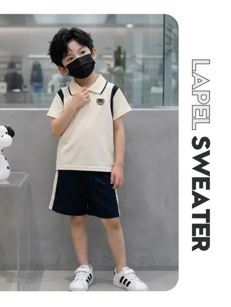 Design Navy Polo Shirt and Shorts Set with White Trim - 21