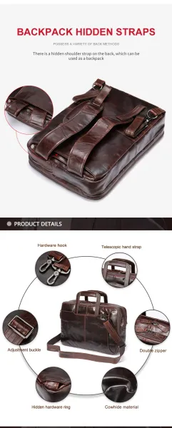 Design Convertible Leather Briefcase Backpack Brown - 6