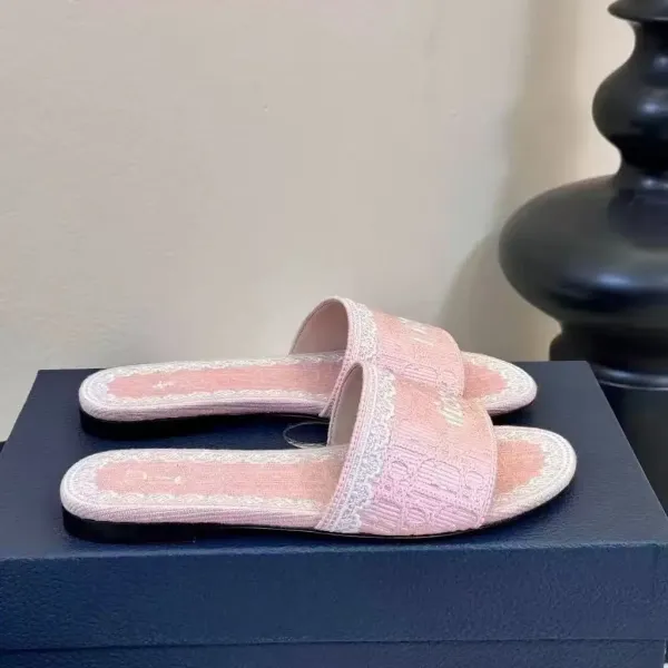 Dior J'Adior Slide Pink Lace-Trimmed Slippers - 10