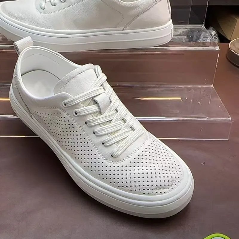 Design Perforated Leather Low-Top White Sneakers - 2