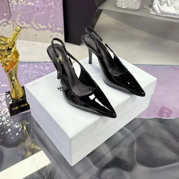 Design Black Patent Leather Pointed-Toe Slingback Stilettos - 6