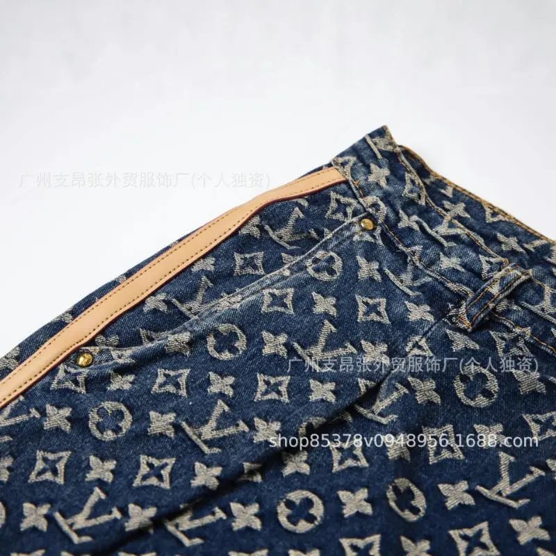 Louis Vuitton Monogram Denim Blue Wide Leg Trousers