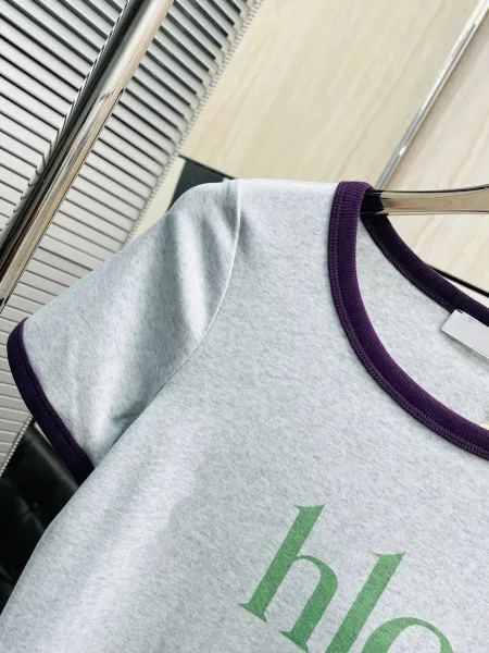 Chloé Logo Ringer T-Shirt Light Gray with Purple Trim - 9