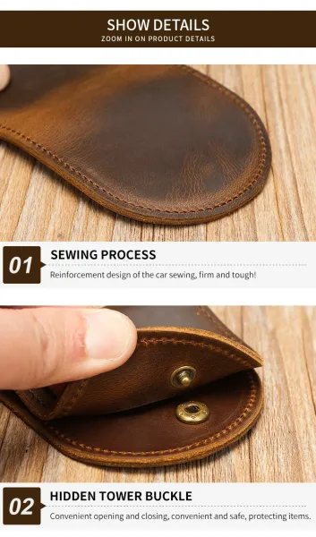 Design Vintage-Style Brown Leather Coin Purse - 10