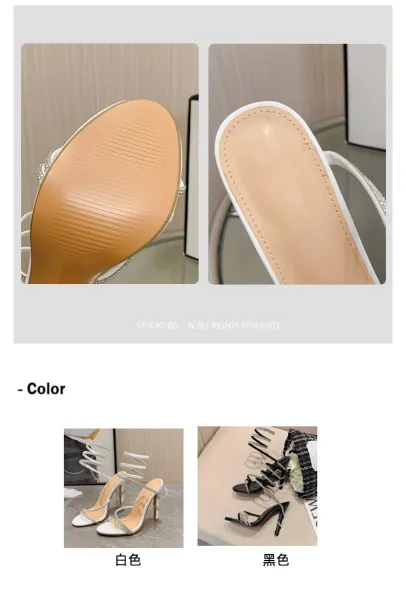 Design Strappy Crystal-Embellished Pink Stiletto Heels - 10