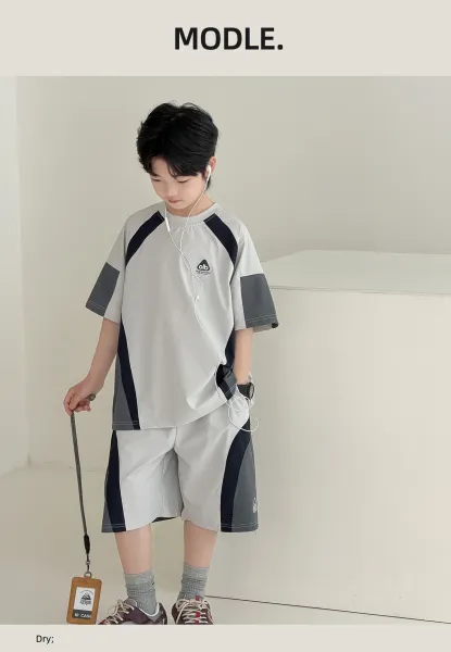 Design OLB Studio Color-Block T-Shirt and Shorts Set Black / Gray Sets - 13