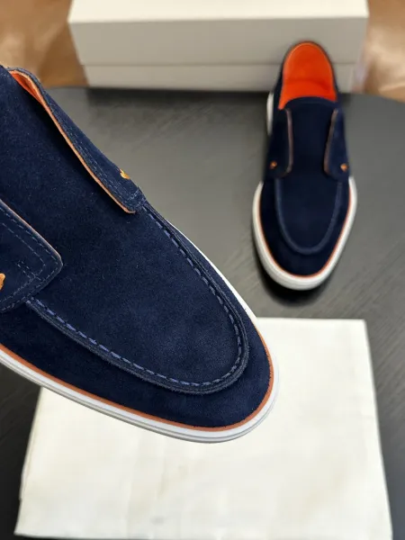 Design Santoni Loafer Slip-On Olive Green Suede with Orange Sole Casual Shoes Loafers - 20