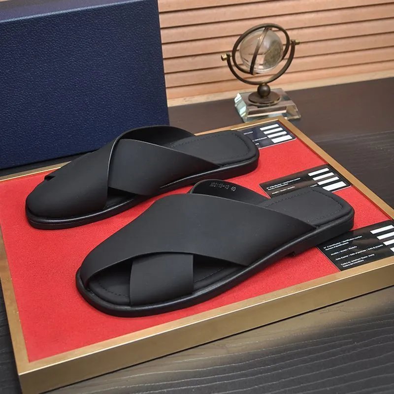 Design Minimalist Cross-Strap Slide Sandals Black Slippers - 9
