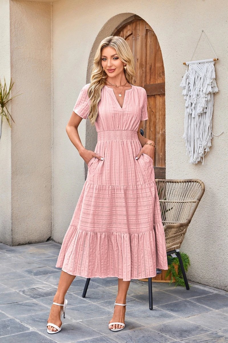 Design Tiered Ruffle Midi Dress Pink - 26