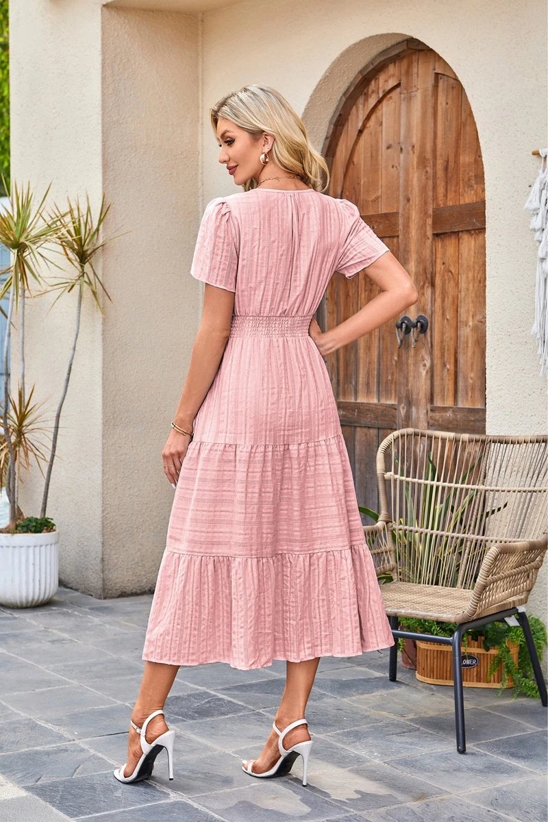 Design Tiered Ruffle Midi Dress Pink - 27