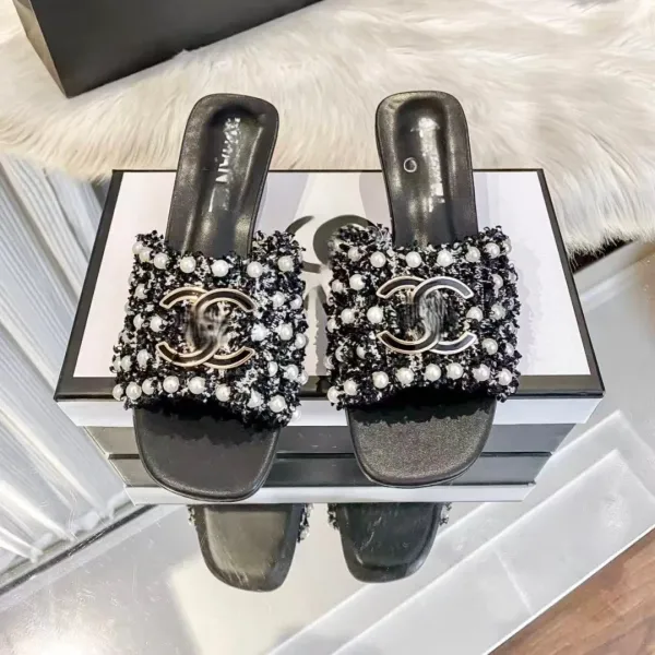 Chanel Pearl-Embellished Mule Slide White Shoes Sandals - 5