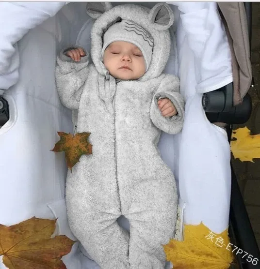 Design Purple Bear-Eared Fleece Romper with Beanie Hat Set Sleepwear - 5